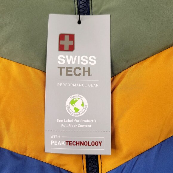 Swiss Tech 12M Boys Puffer Jacket Hood Mitten Covers Blue Yellow Green Peaks - Picture 4 of 7